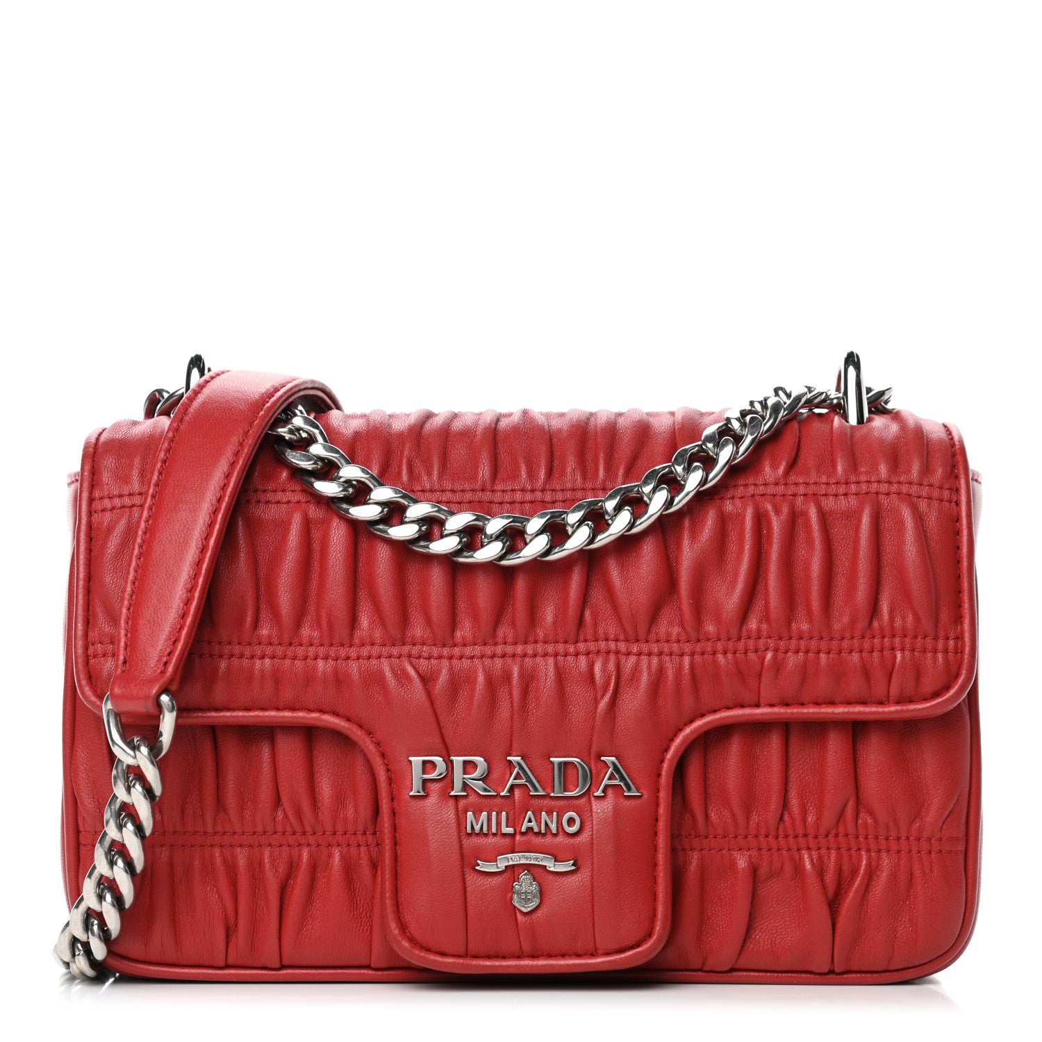Prada Nappa Gaufre Small Chain Flap Shoulder Bag Fuoco 1 of 4