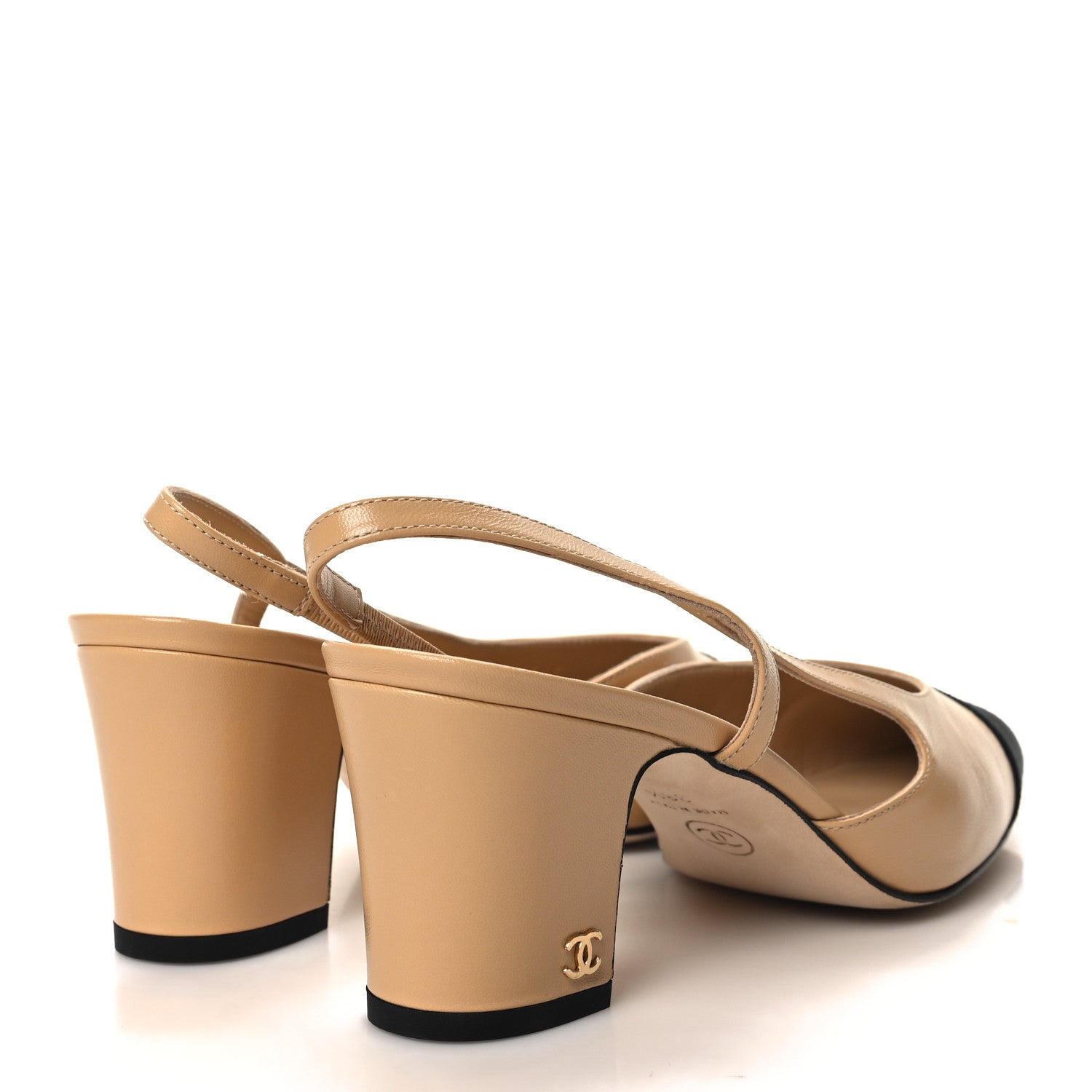 Chanel Goatskin Grosgrain Cap Toe CC Slingback Pumps 38.5 Beige Black 4 of 9