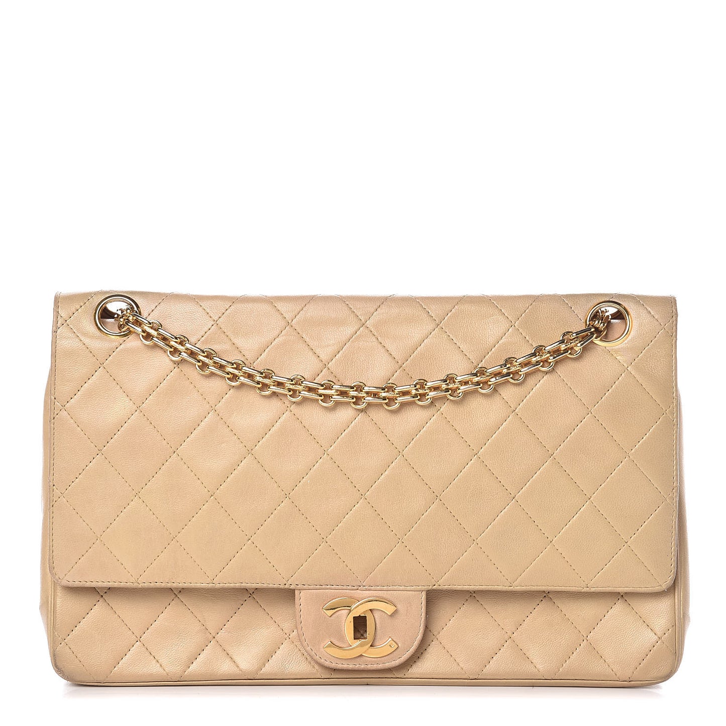 Lambskin Quilted Medium Bijoux Chain Double Flap Beige