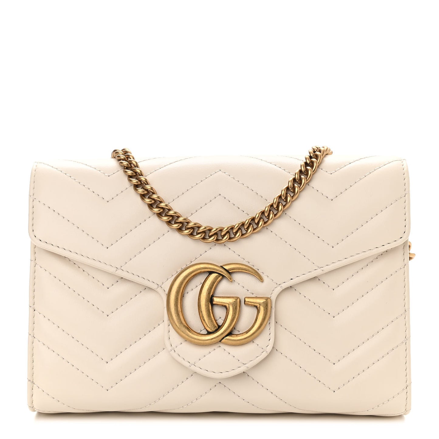 Calfskin Matelasse GG Marmont Chain Wallet Mystic White