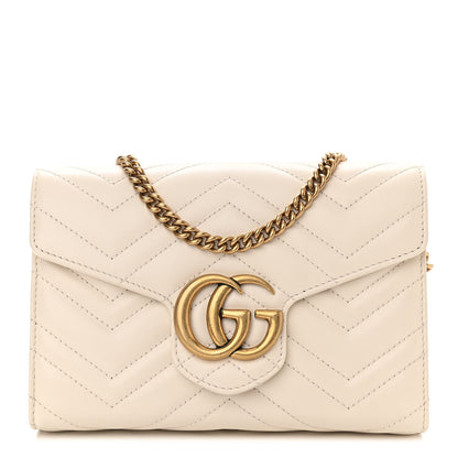 Gucci Calfskin Matelasse GG Marmont Chain Wallet Mystic White 1 of 13