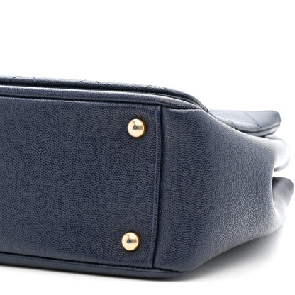 Chanel Grained Calfskin Stitched Small Lady Coco Top Handle Tote Navy 10 of 11