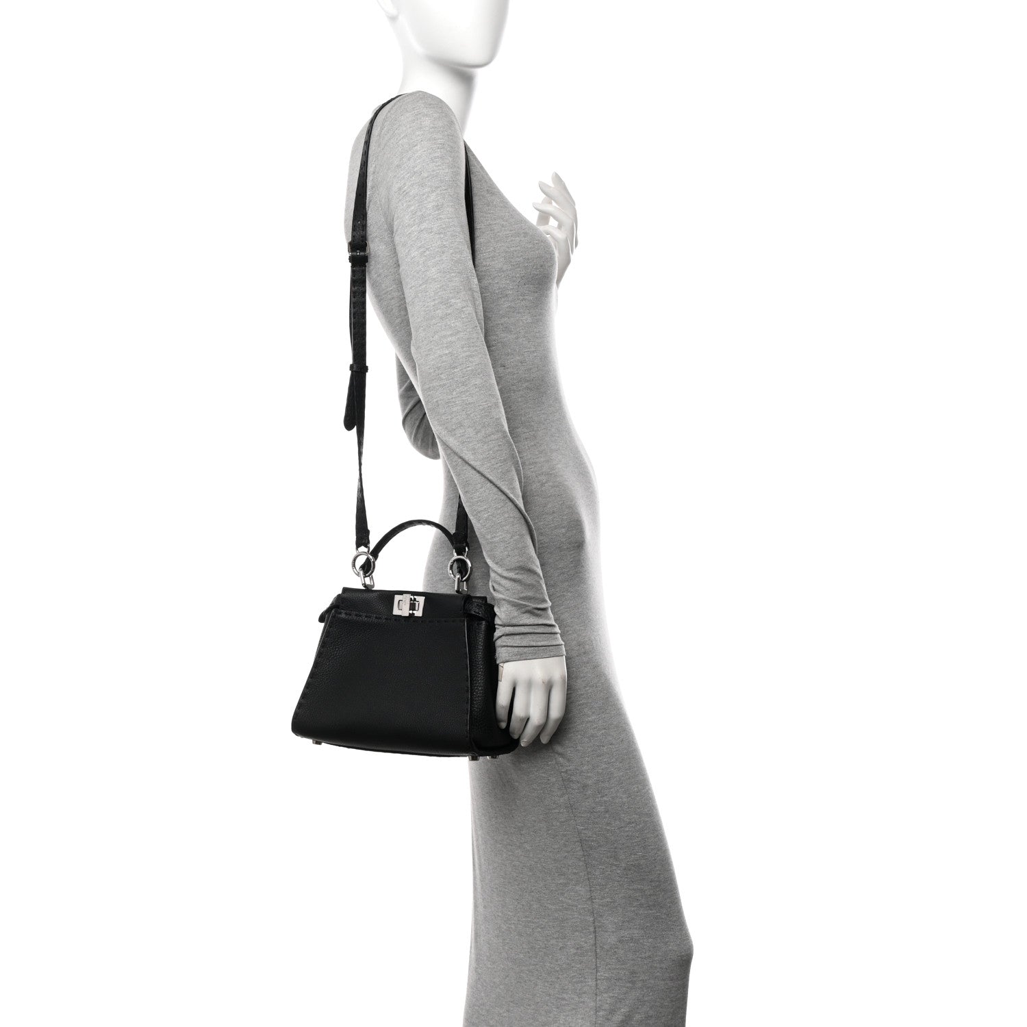 Fendi Cuoio Romano Selleria Bi-Color Mini Peekaboo Iconic Satchel Black Mou 2 of 13
