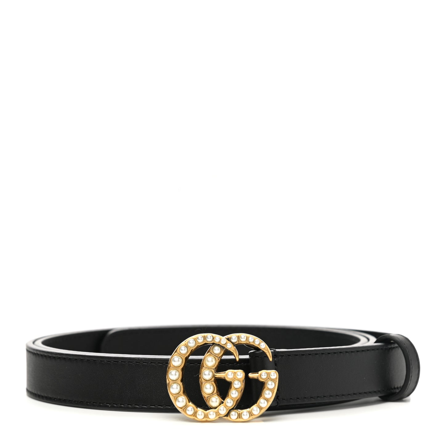 Calfskin Pearl Double G 20mm Belt 95 38 Black Cream