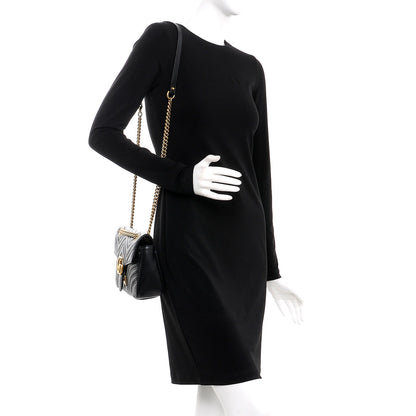 Gucci Calfskin Matelasse Small GG Marmont Shoulder Bag Black 2 of 8
