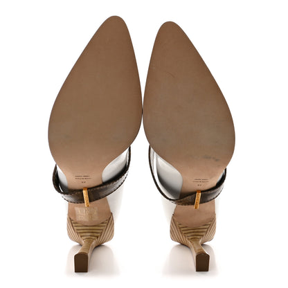 Fendi Glossy Neoprene Glazed Fabric FF FFrame Court Mary Jane Pumps 38 White Tobacco Moro 6 of 8