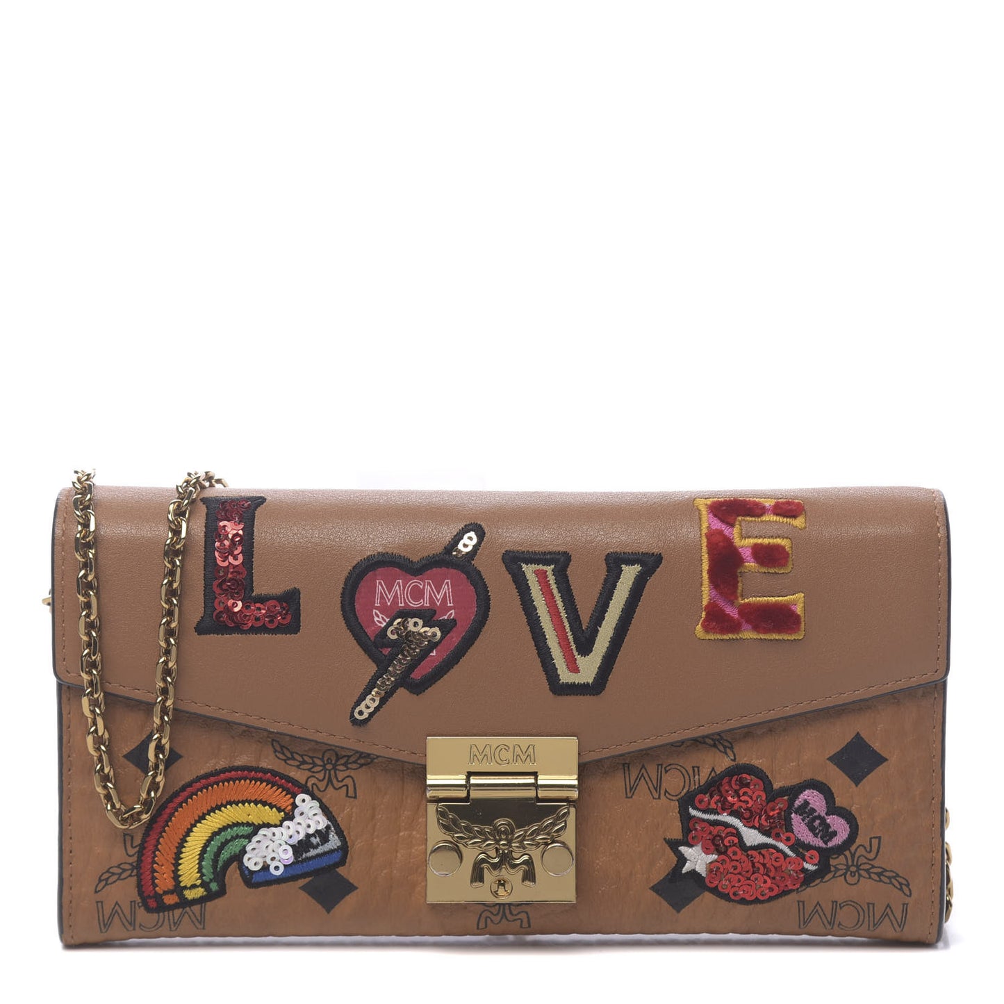 Visetos Large Patricia Love Patch Wallet On Chain Cognac
