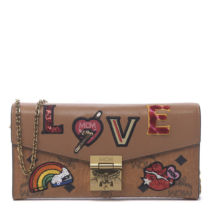 MCM Visetos Large Patricia Love Patch Wallet On Chain Cognac 1 of 9