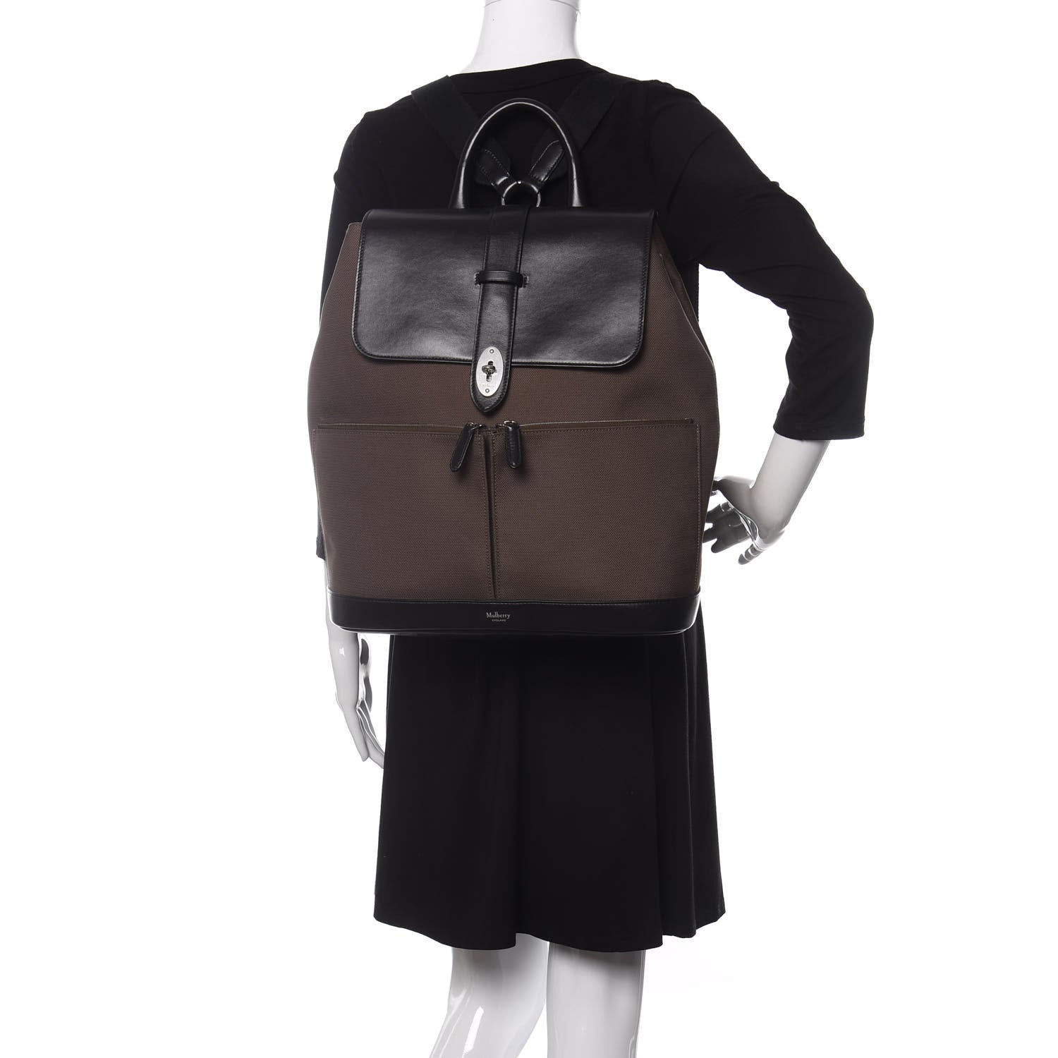 Mulberry Nylon Calfskin Reston Backpack Dark Green Black 2 of 8