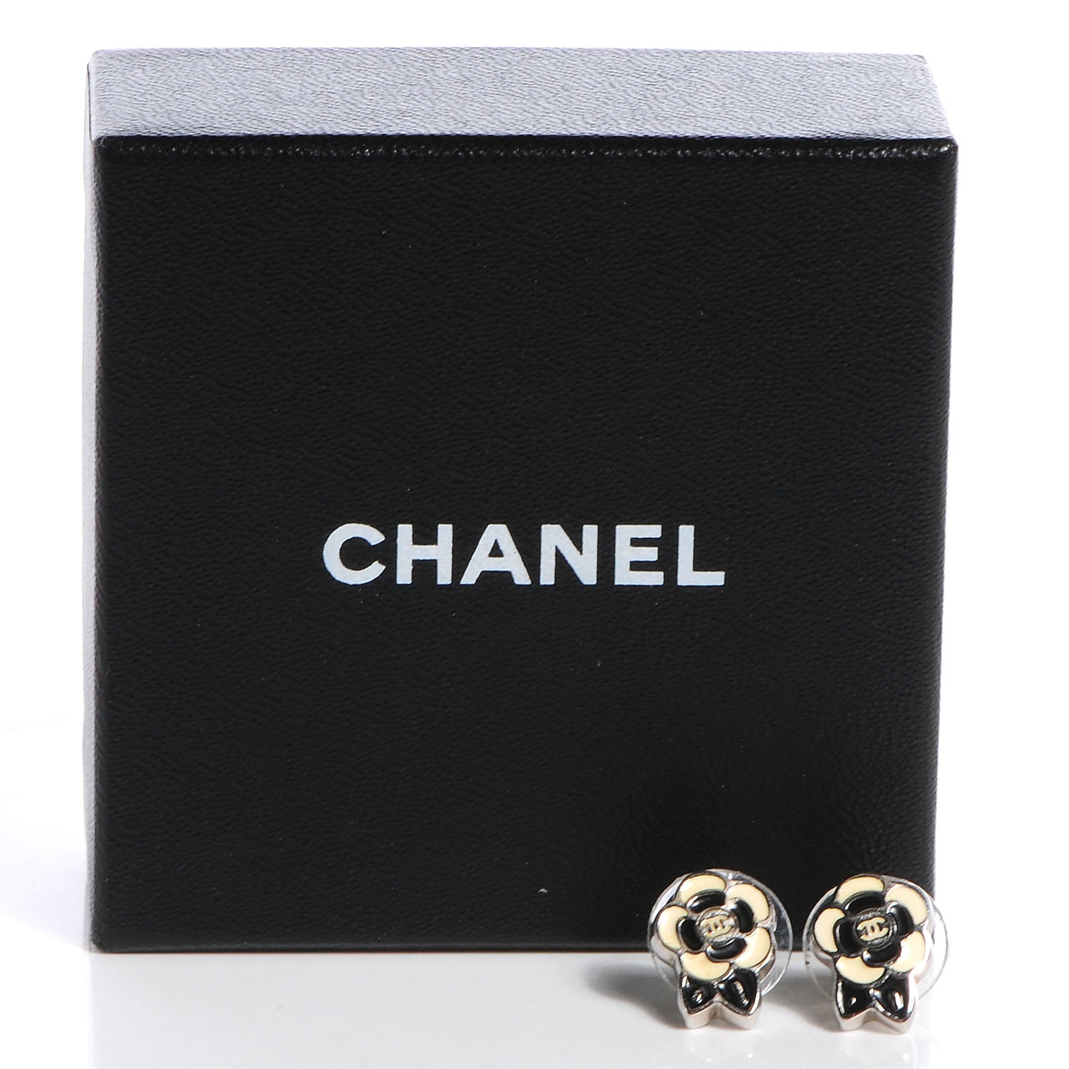 Chanel Enamel CC Camellia Earrings Black Beige 5 of 5