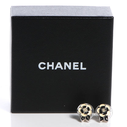 Chanel Enamel CC Camellia Earrings Black Beige 5 of 5