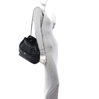 Chanel Lambskin Quilted Large Drawstring Bag Black 2 of 13