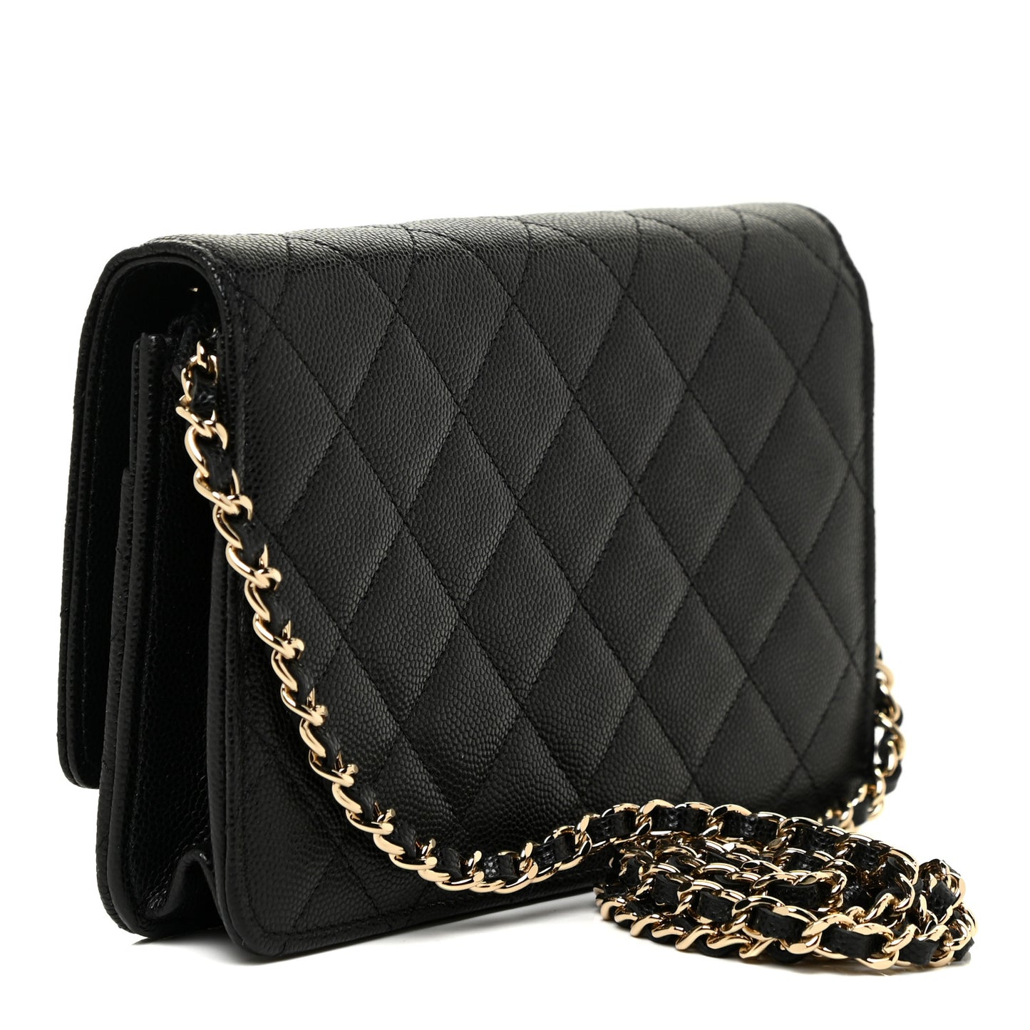 Caviar Quilted Crystal CC Wallet On Chain WOC Black