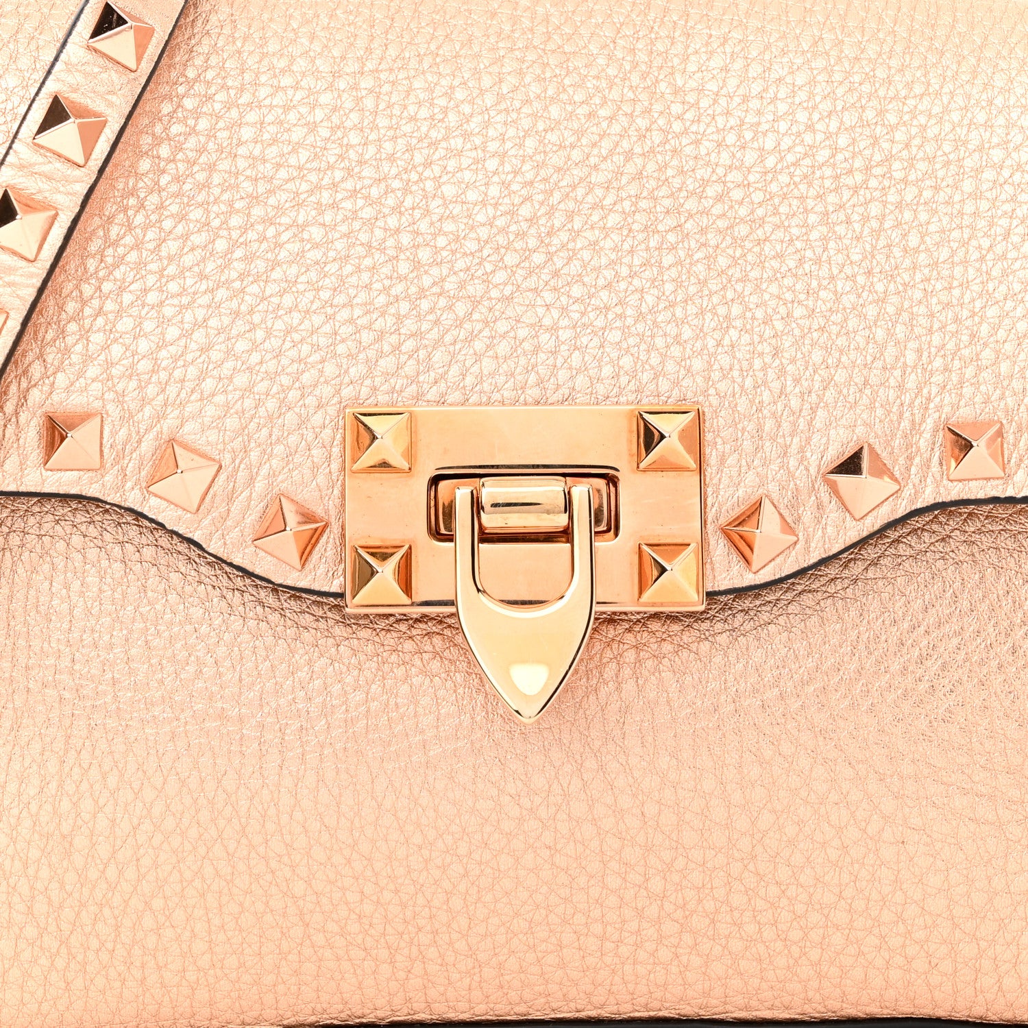 Valentino Garavani Metallic Pebbled Calfskin Medium Rockstud Flip Lock Crossbody Bag Rame 7 of 9