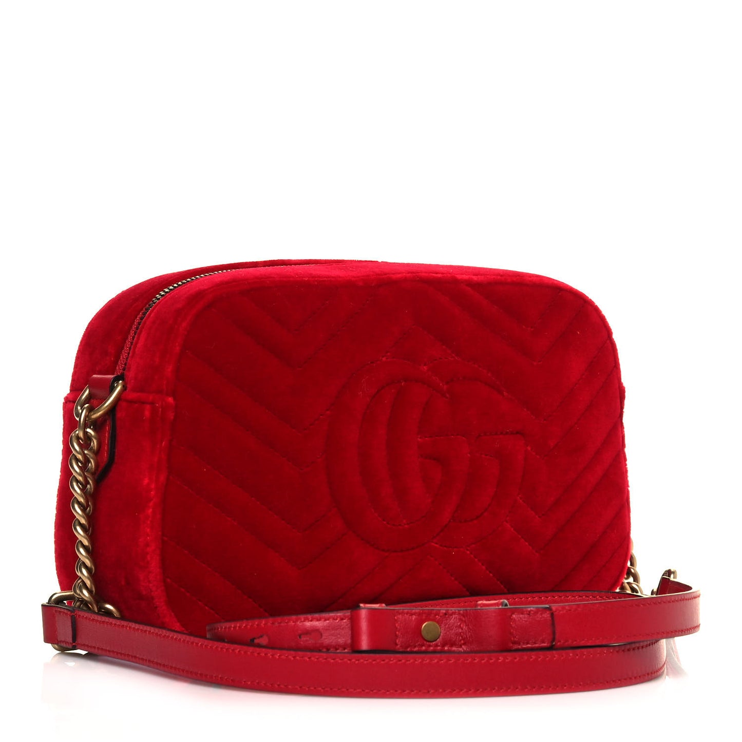 Velvet Matelasse Small GG Marmont Chain Shoulder Bag Hibiscus Red