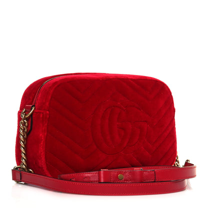 Gucci Velvet Matelasse Small GG Marmont Chain Shoulder Bag Hibiscus Red 3 of 12
