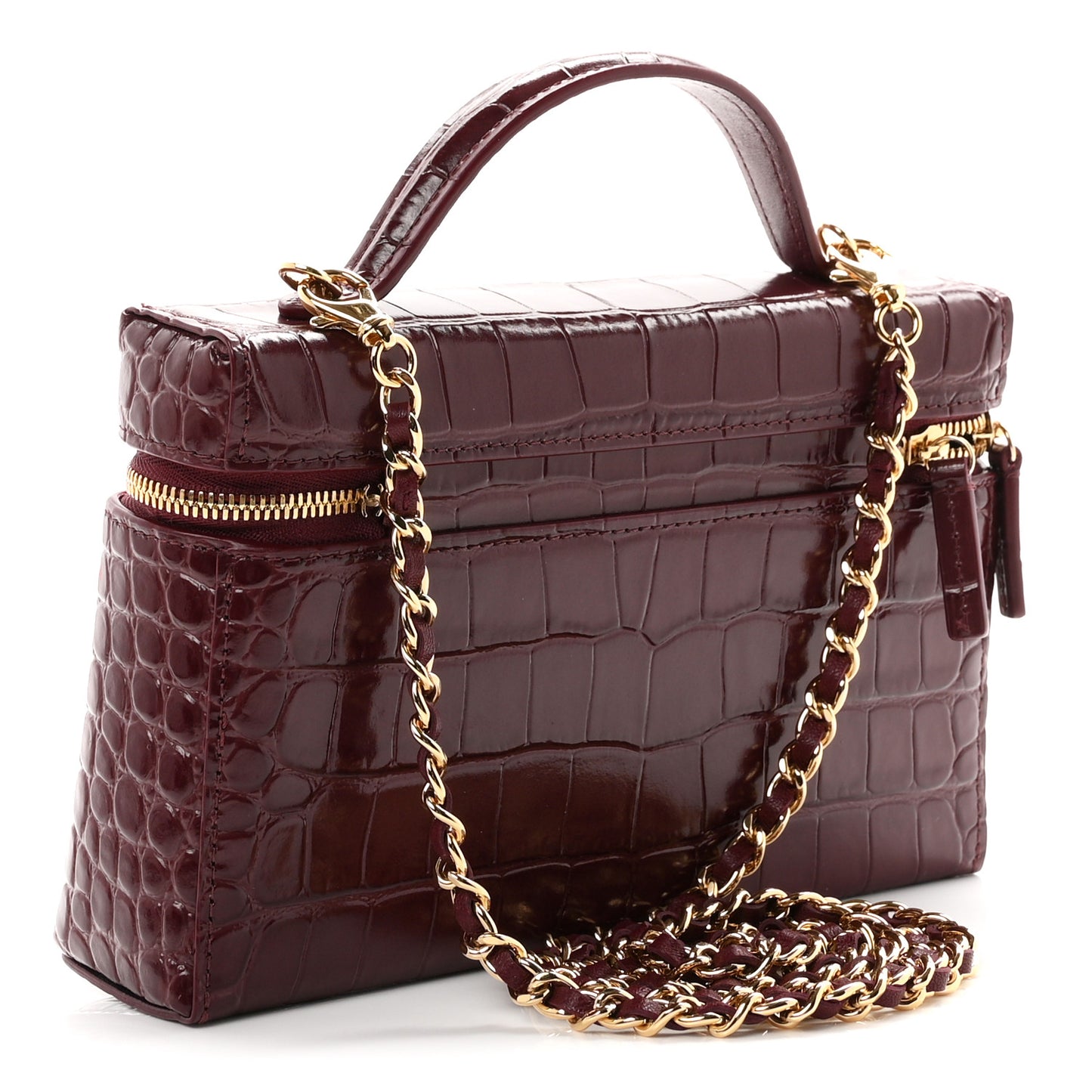 Calfskin Crocodile Embossed Crococo Exoticoco Vanity With Chain Dark Burgundy