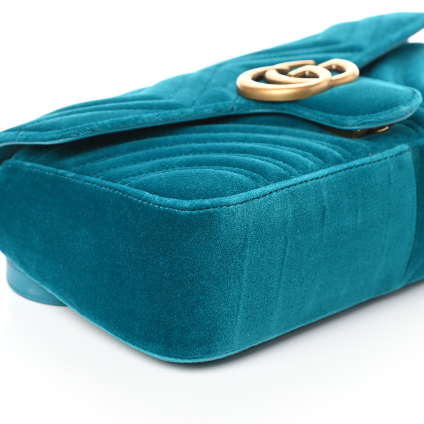 Velvet Matelasse Small GG Marmont Shoulder Bag Pavone Cyan