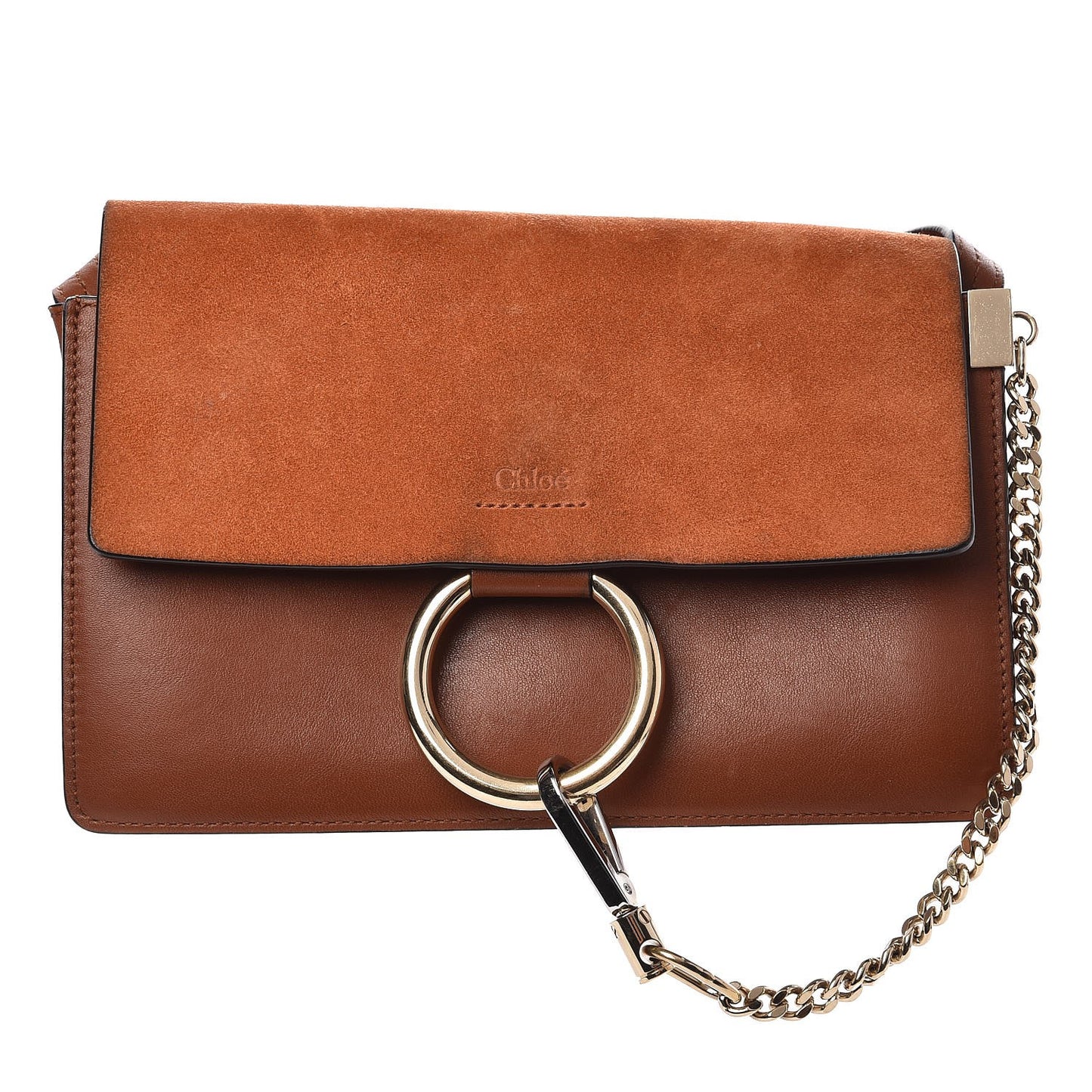 Suede Calfskin Small Faye Shoulder Bag Tobacco