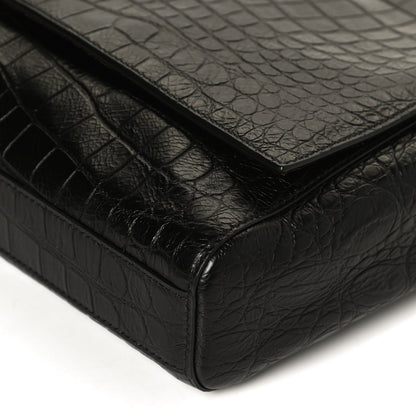 Saint Laurent Calfskin Crocodile Embossed Suede Medium Reversible Monogram Kate Satchel Military Taupe 20 of 23