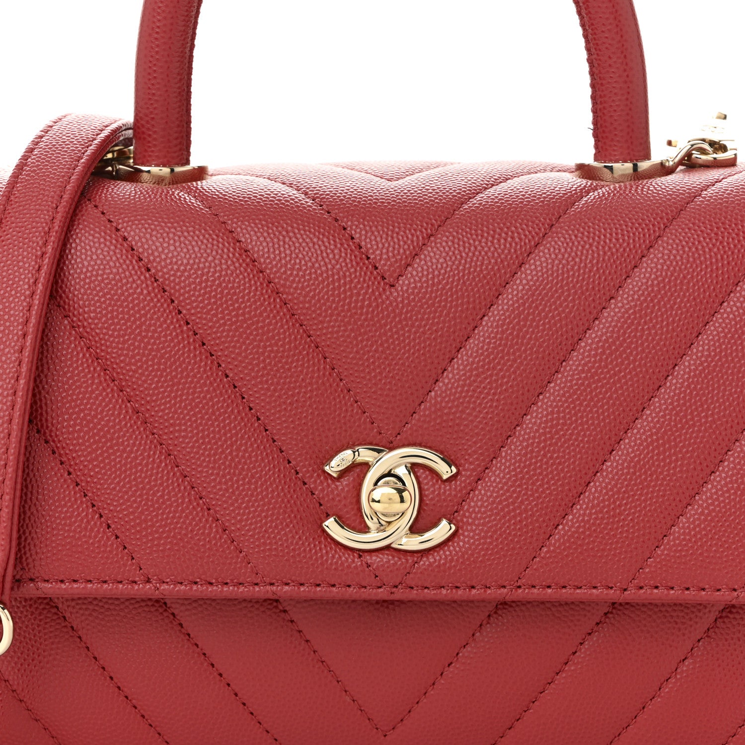 Chanel Caviar Chevron Quilted Mini Coco Handle Flap Red 15 of 19
