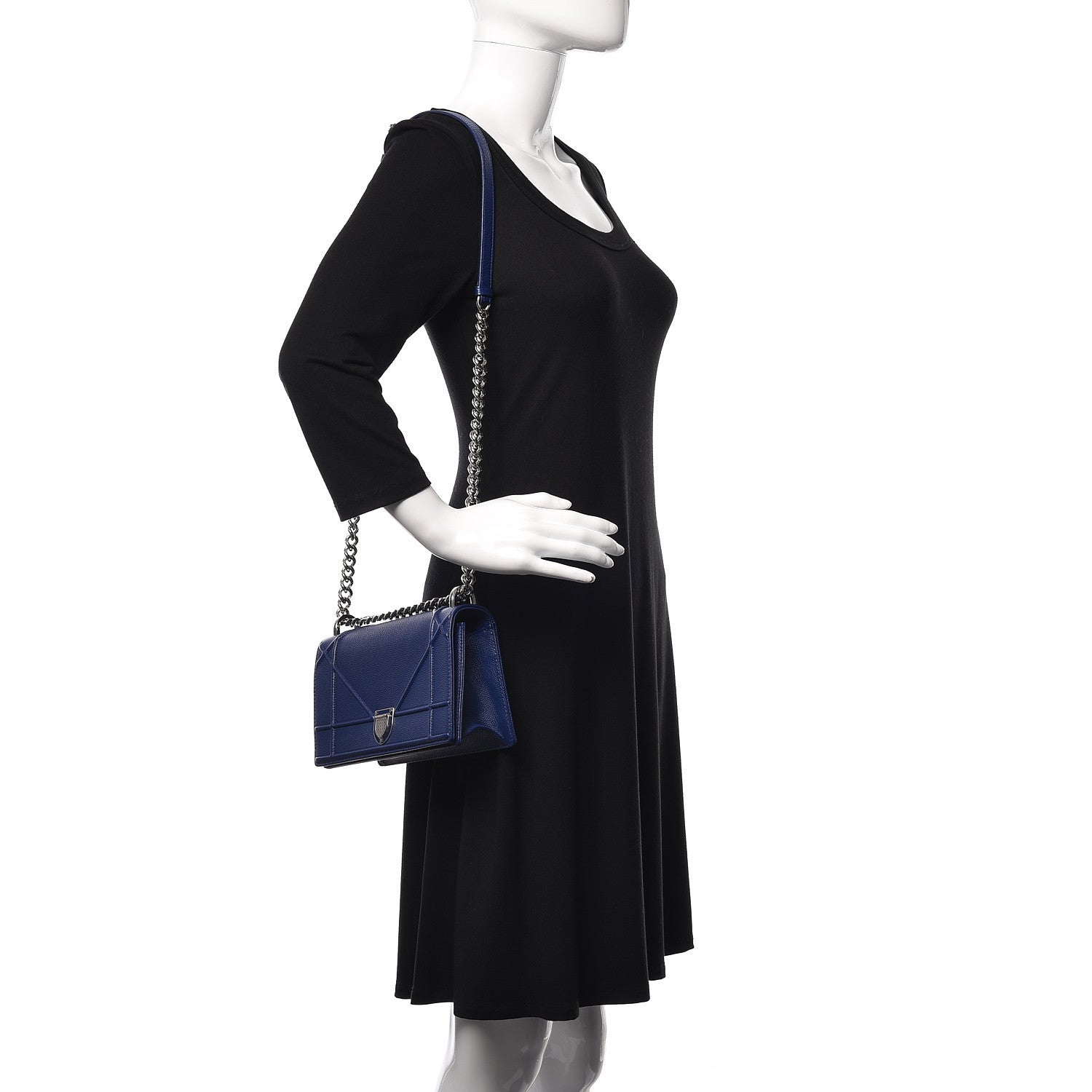 Christian Dior Grained Calfskin Small Diorama Flap Bag Bleu De Minuit 2 of 8