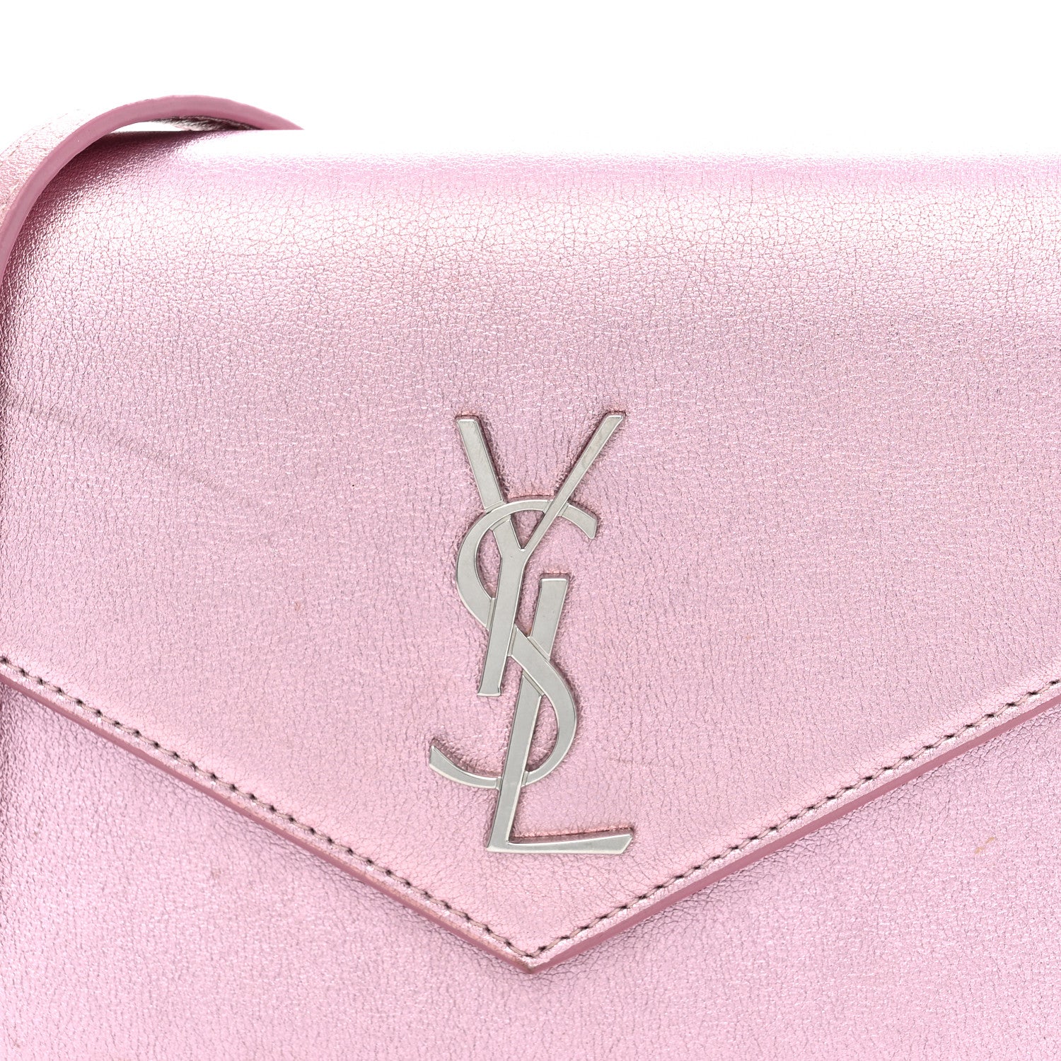 Saint Laurent Metallic Calfskin Monogram Envelope Chain Wallet New Azalea 7 of 9