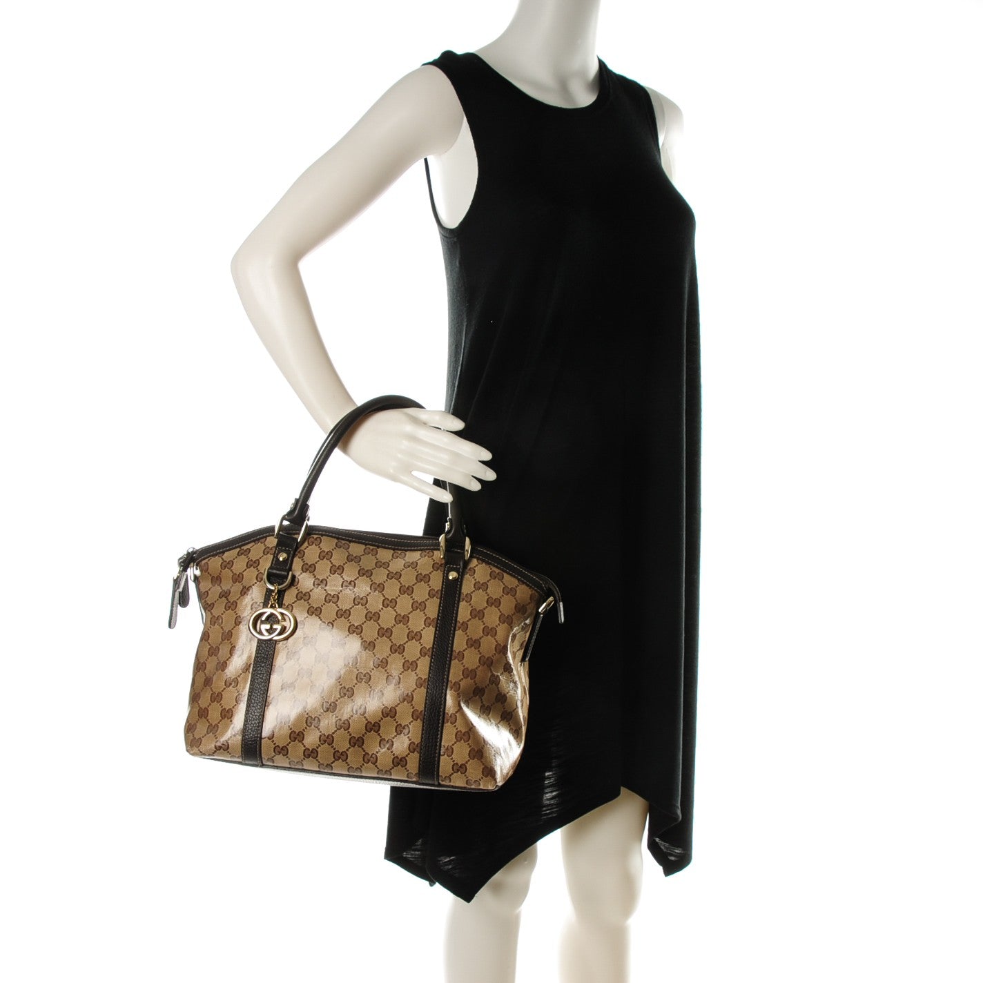 Gucci Crystal Monogram Medium GG Charm Dome Satchel Dark Brown 2 of 7