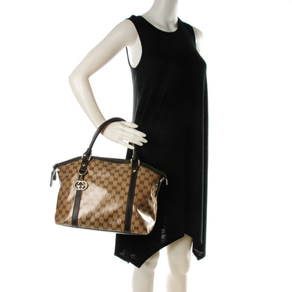 Gucci Crystal Monogram Medium GG Charm Dome Satchel Dark Brown 2 of 7