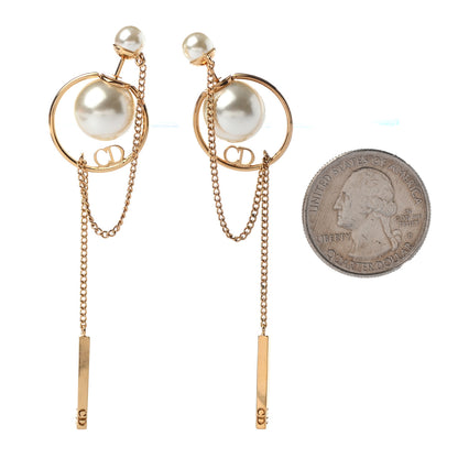 Christian Dior Pearl Tribales Dangle Chain Earrings Gold 2 of 4