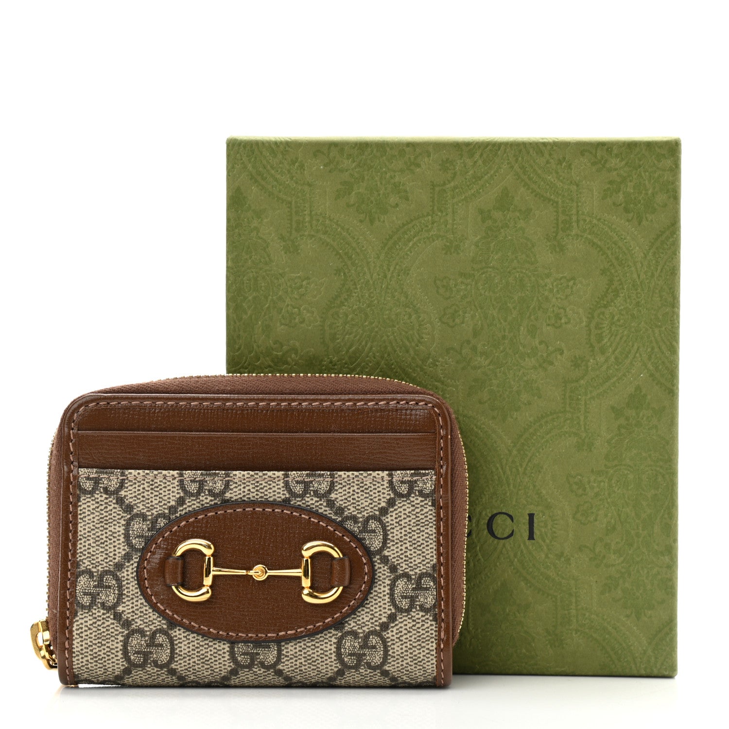 Gucci GG Supreme Monogram Azalea Calfskin Horsebit 1955 Zip Around ID Card Case Wallet Beige Ebony Brown Sugar 8 of 8