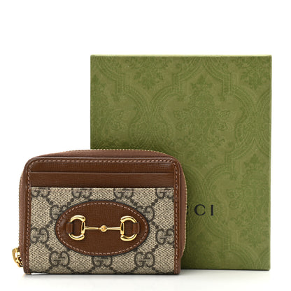 Gucci GG Supreme Monogram Azalea Calfskin Horsebit 1955 Zip Around ID Card Case Wallet Beige Ebony Brown Sugar 8 of 8