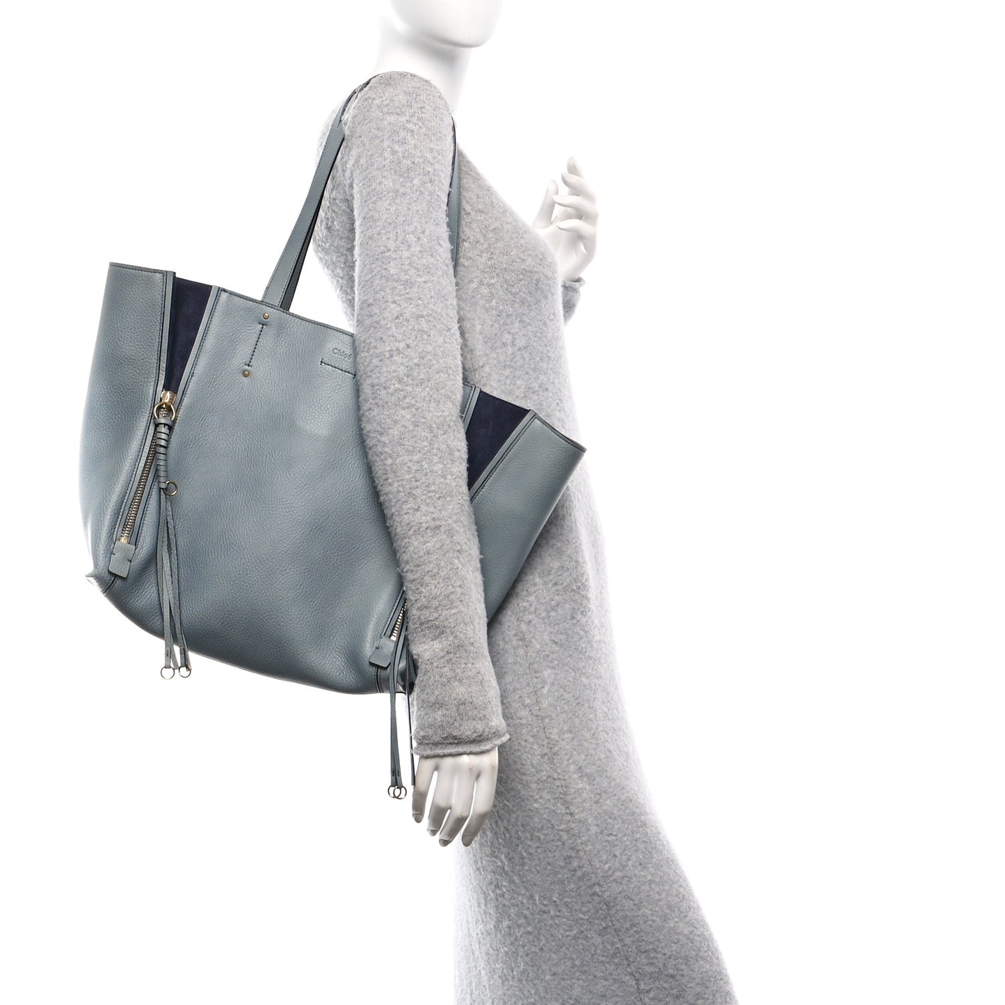 Smooth Calfskin Medium Milo Shopping Tote Cloudy Blue