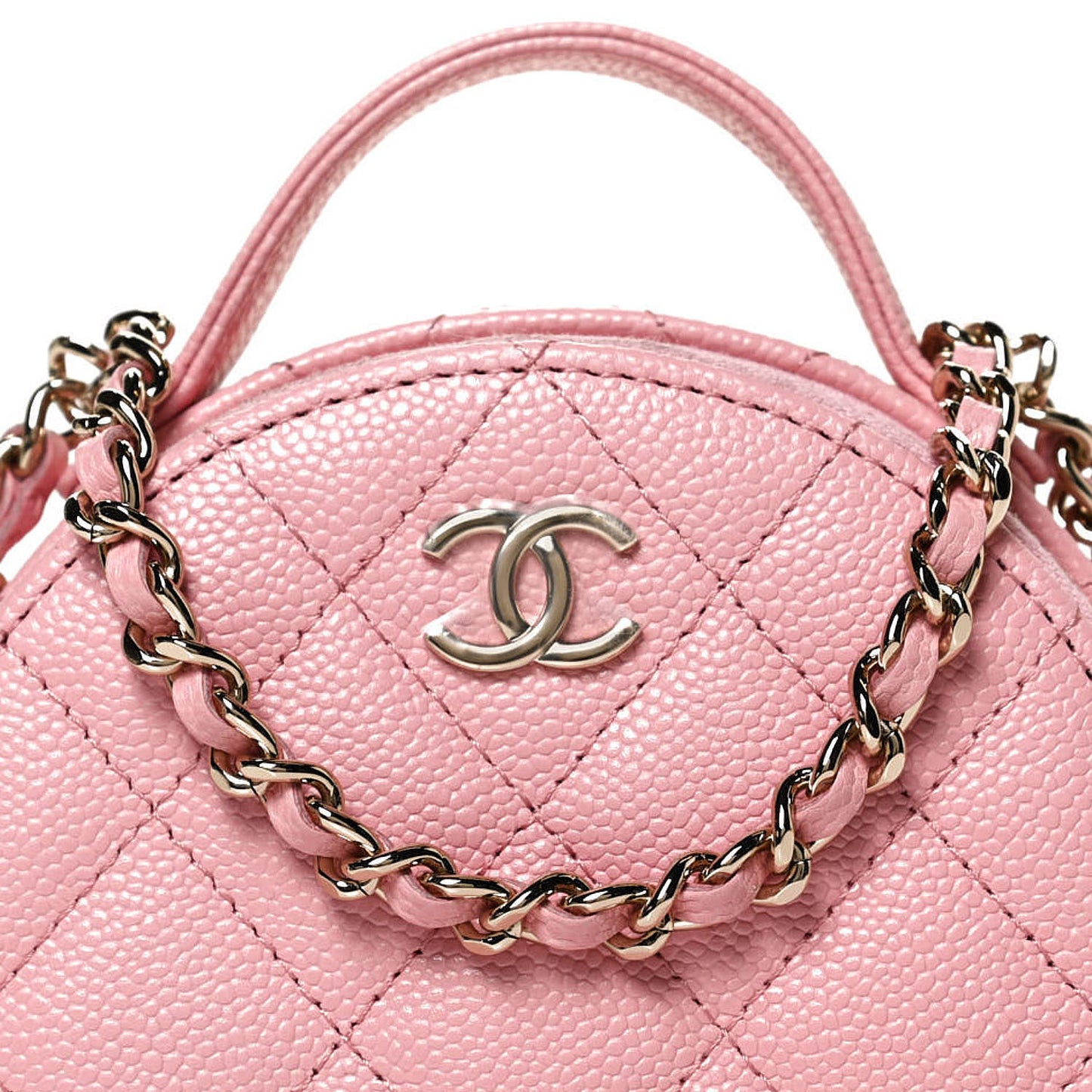Caviar Quilted Round Handle With Care Vanity With Chain Pink