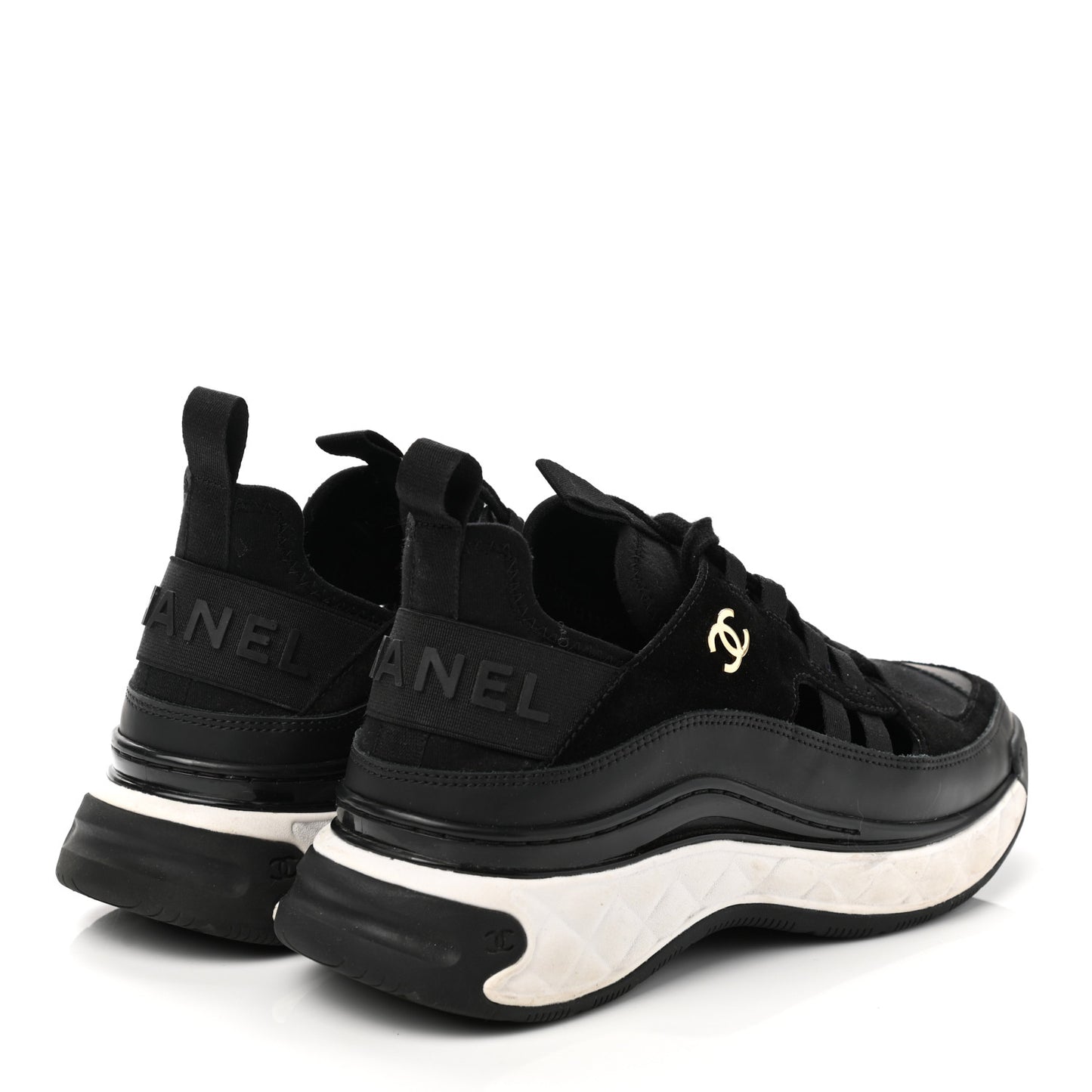 Velvet Calfskin Mixed Fibers CC Sneakers 36.5 Black