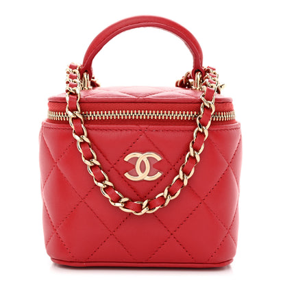 Chanel Lambskin Quilted Top Handle Mini Vanity Case With Chain Red 1 of 10
