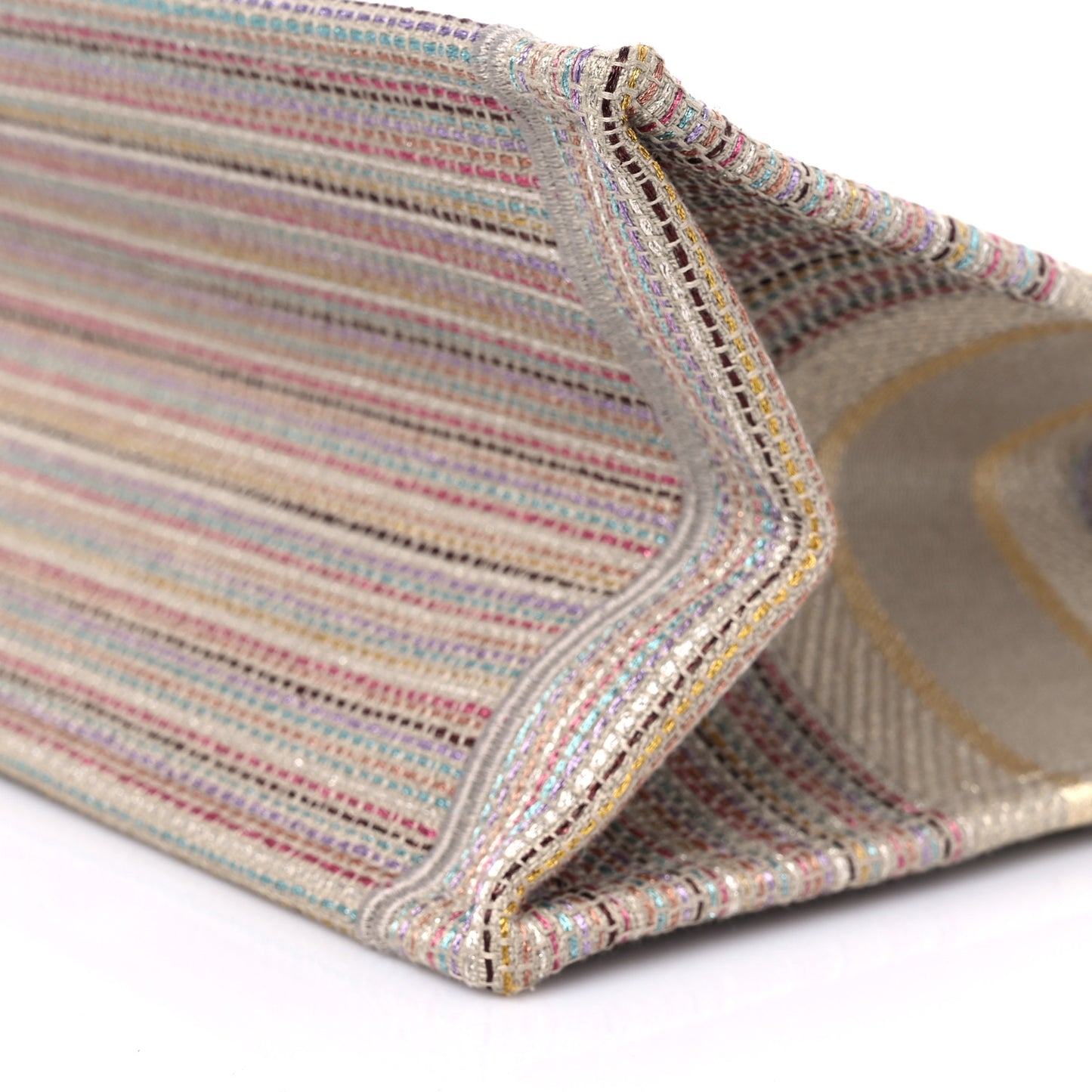 Canvas Embroidered Medium Stripes Book Tote Beige Multicolor