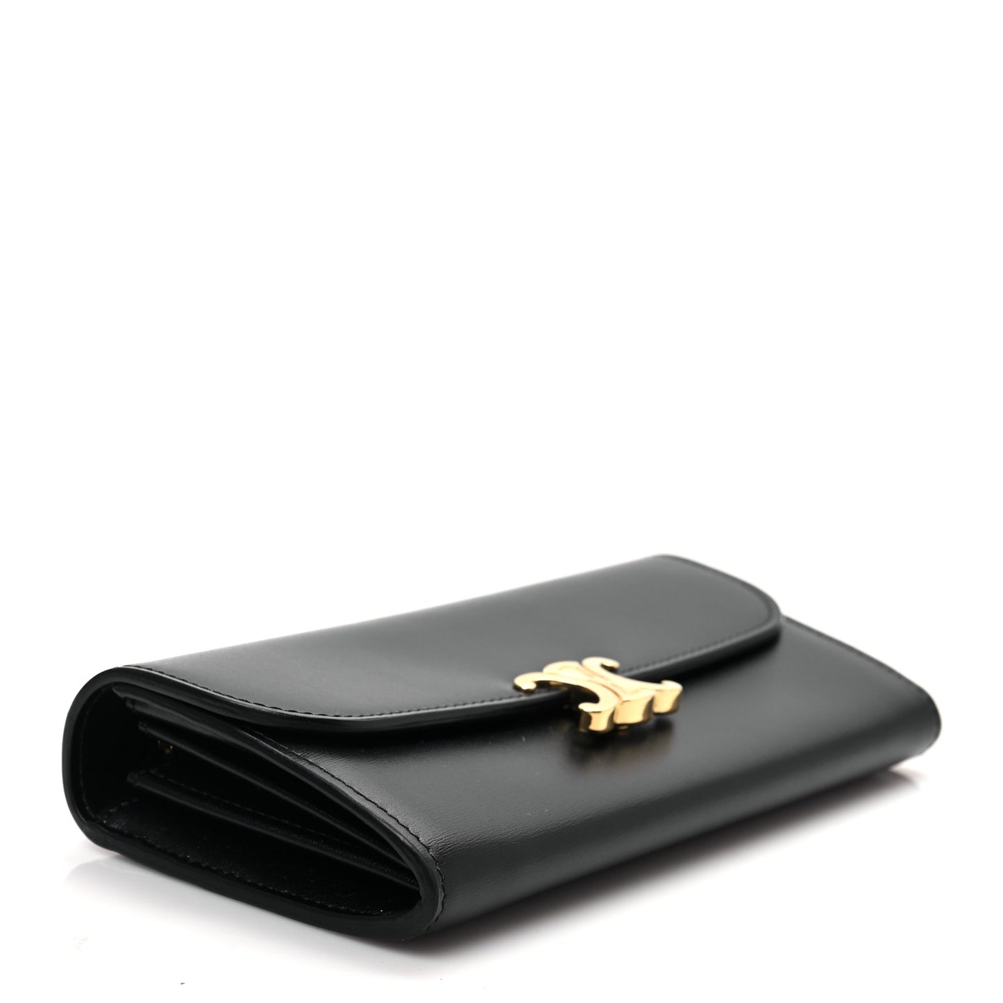 Shiny Smooth Lambskin Long Triomphe Wallet Black