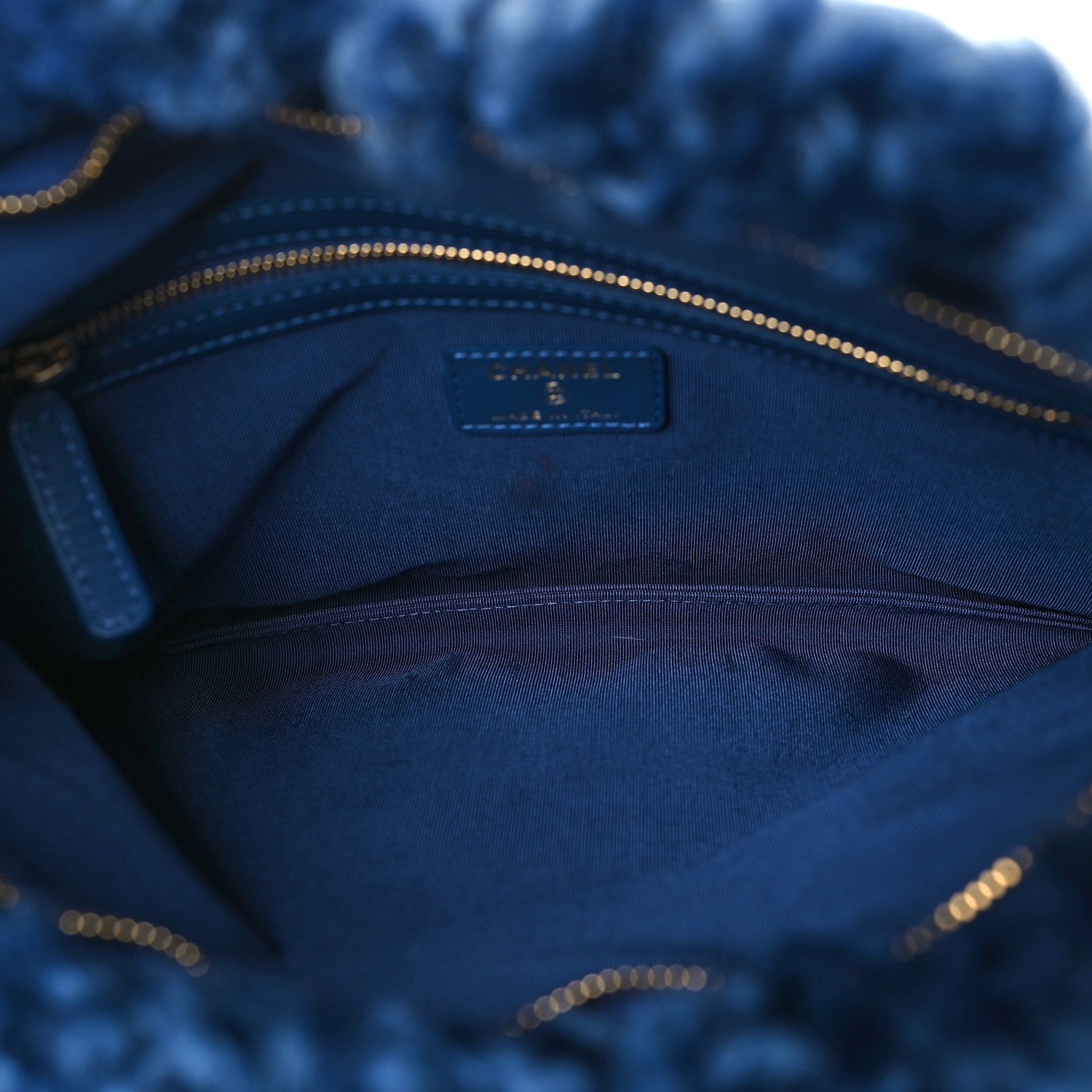 Chanel Shearling Sheepskin Large Chanel 19 Cosmetic Case Blue 5 of 9