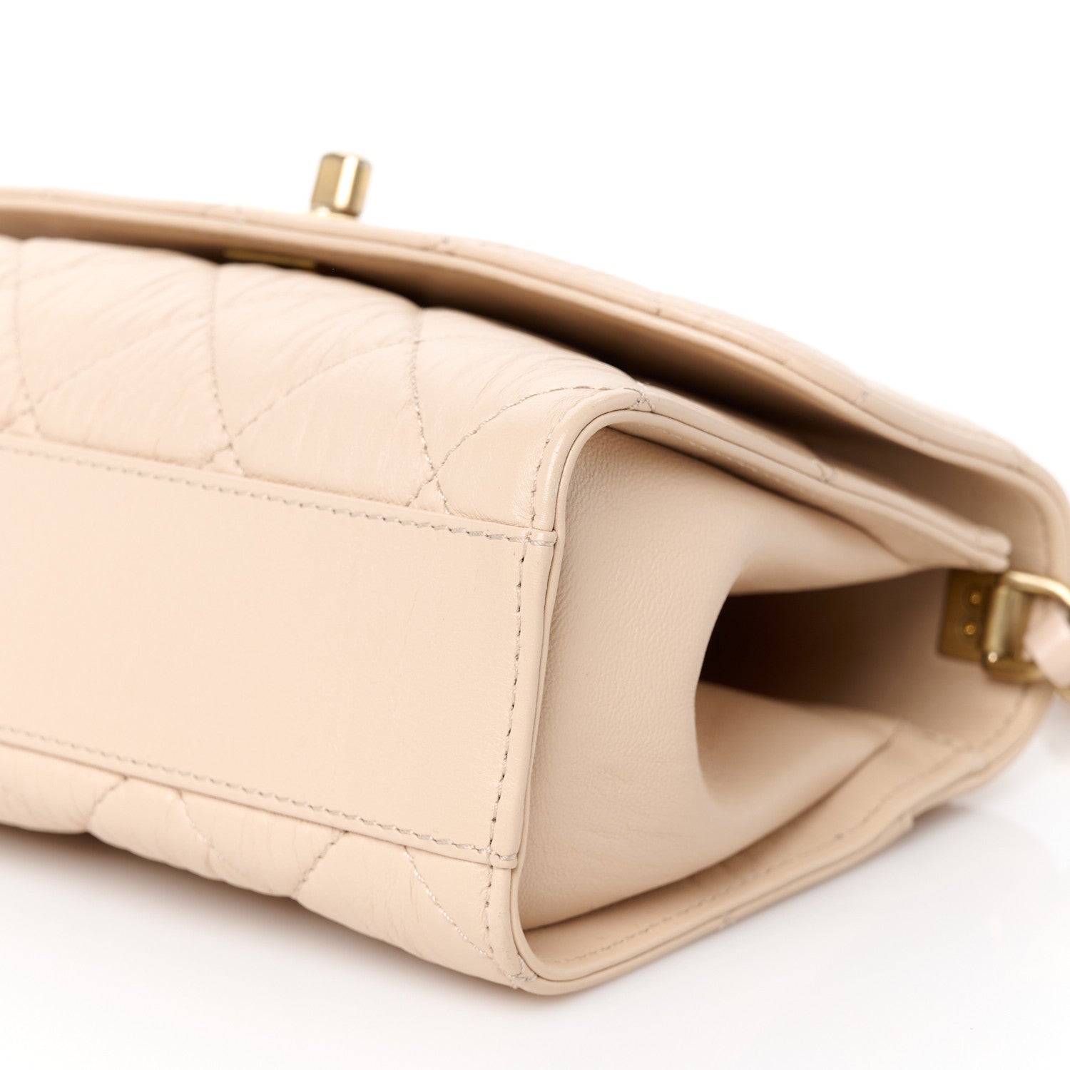 Chanel Crumpled Lambskin Quilted Mini CC Links Top Handle Flap Beige 11 of 12
