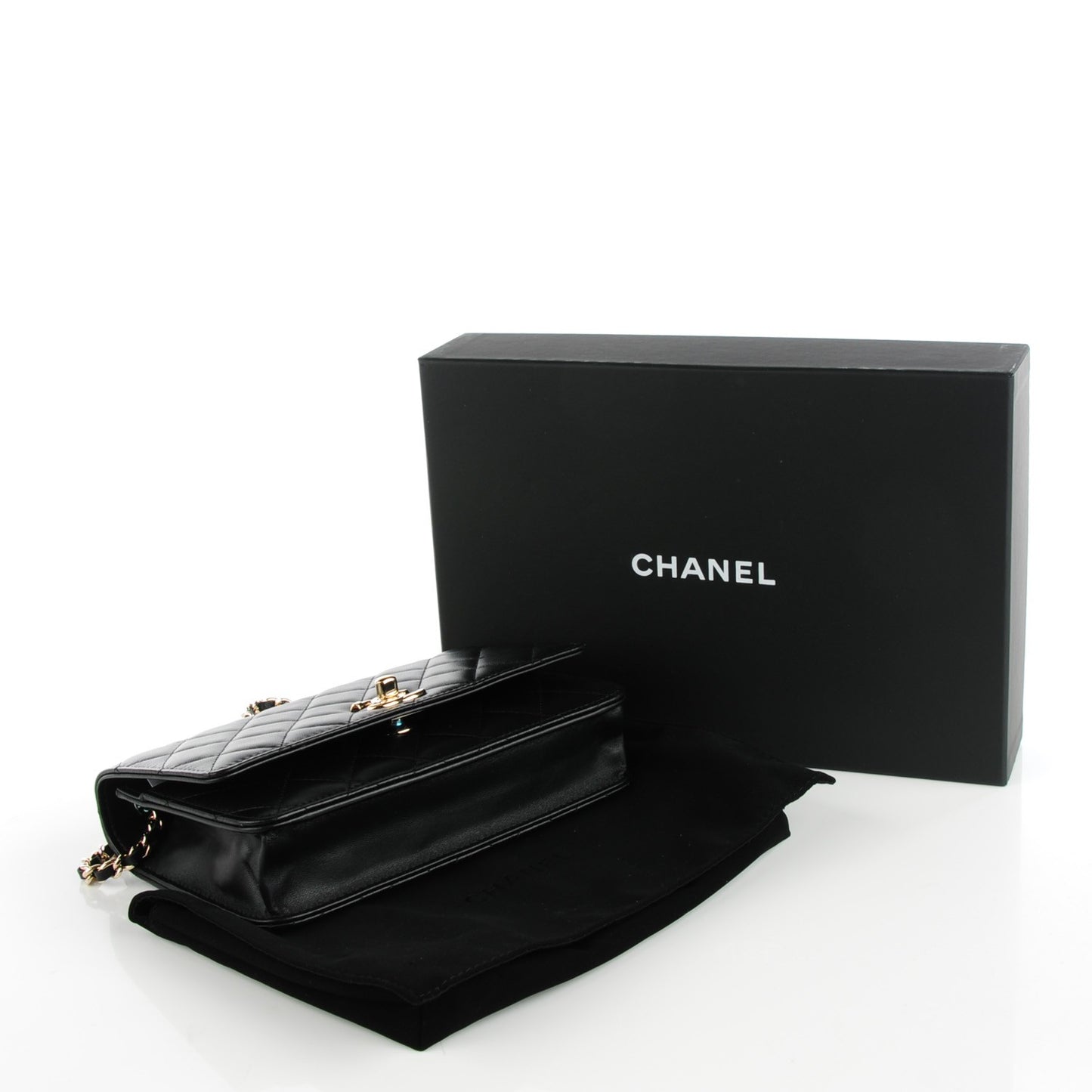 Lambskin Quilted Trendy CC Wallet On Chain WOC Black