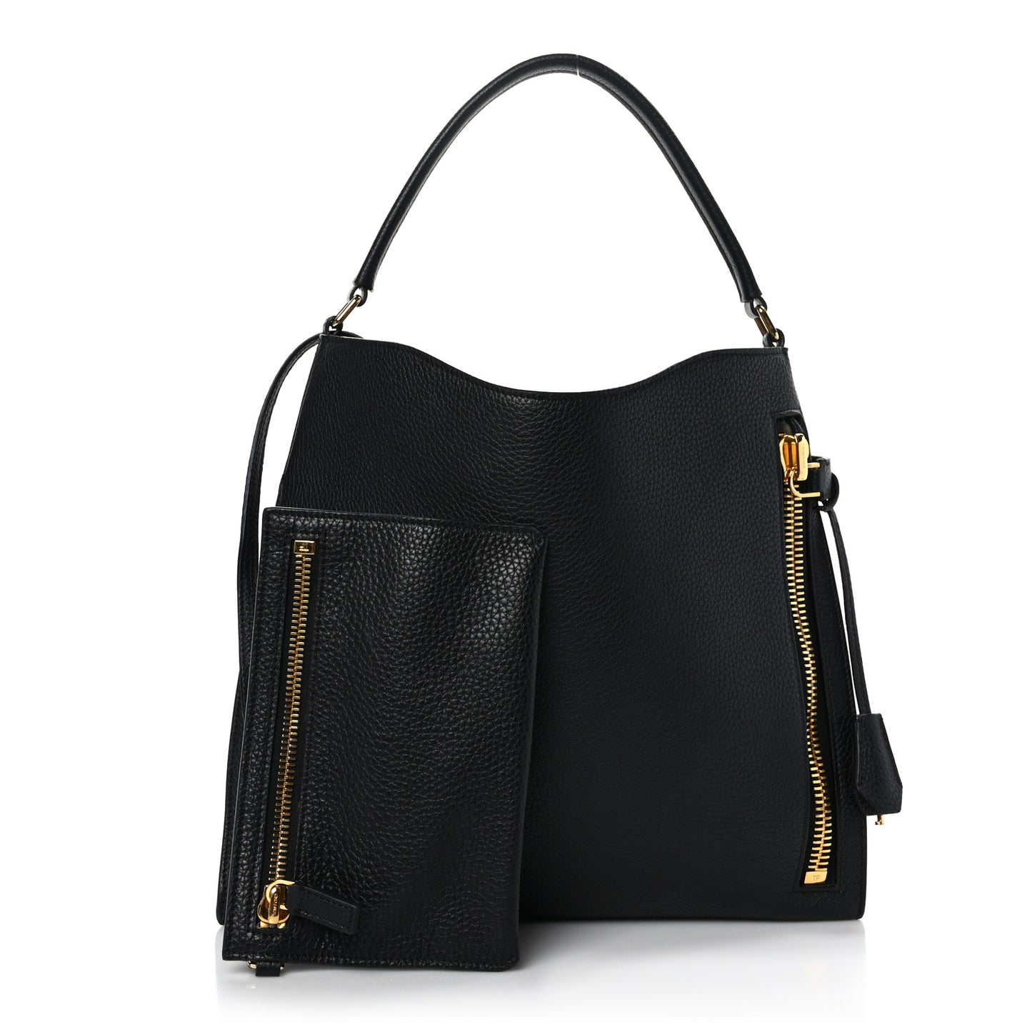 Pebbled Calfskin Small Alix Padlock Zip Hobo Bag Black