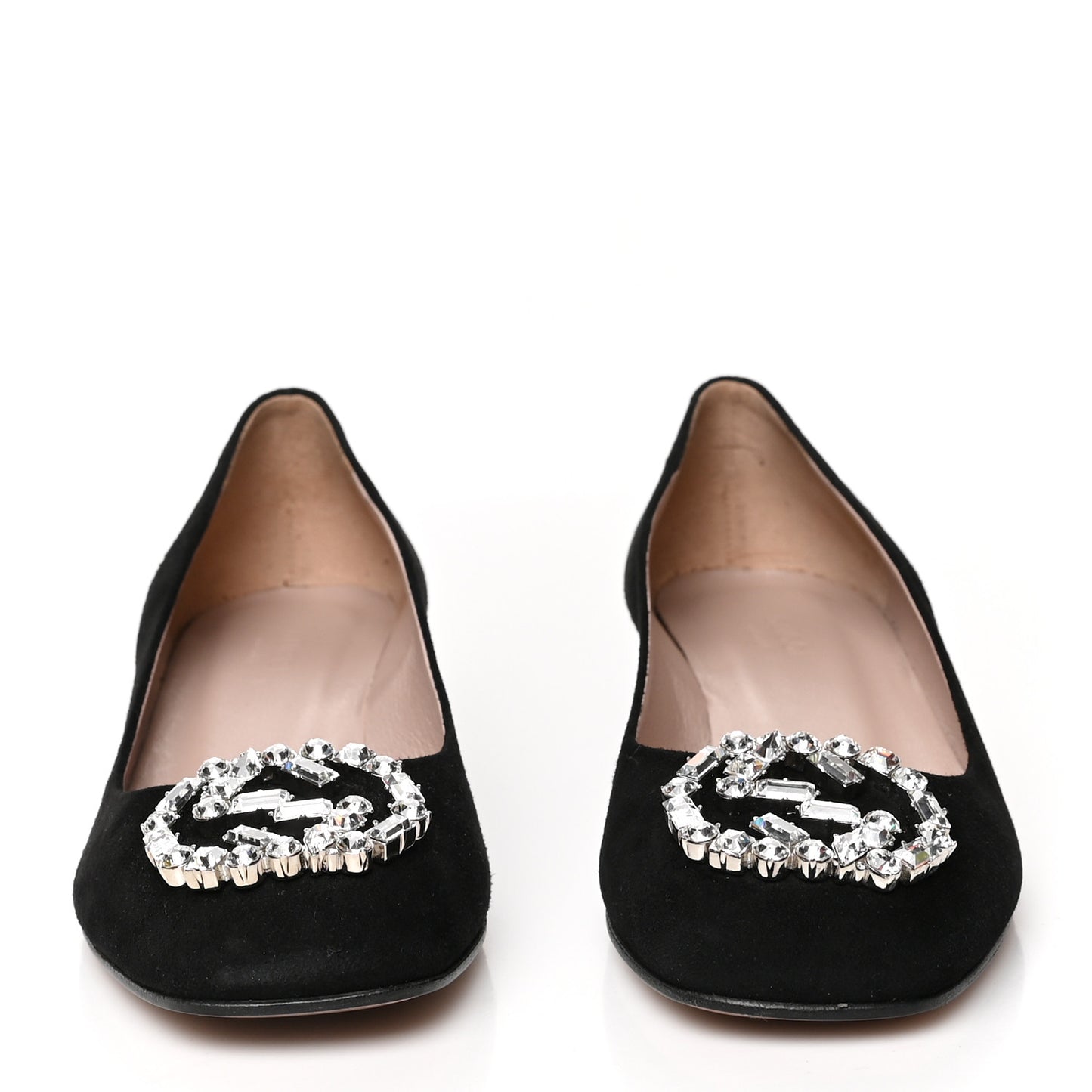 Suede Crystal Interlocking G Low Heel Pumps 36 Black