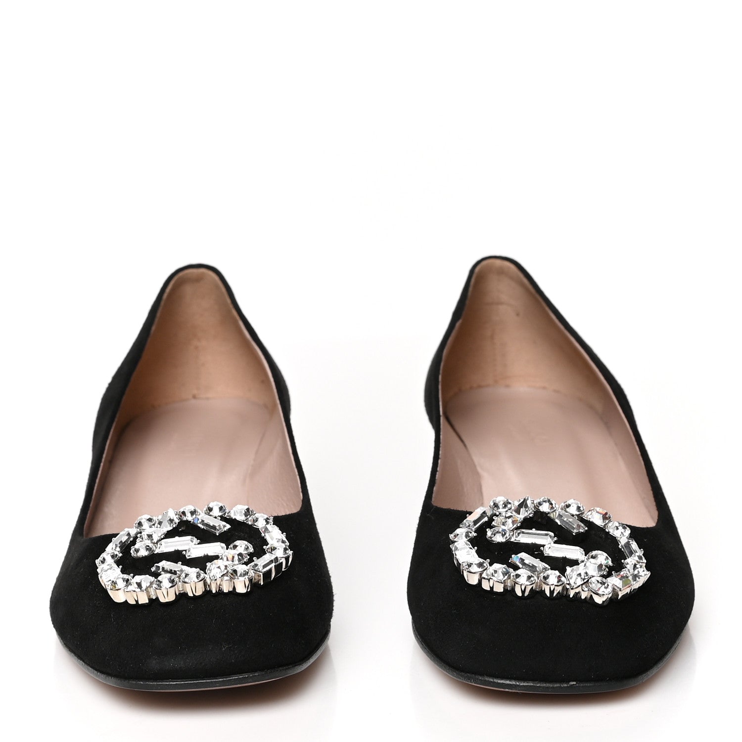 Gucci Suede Crystal Interlocking G Low Heel Pumps 36 Black 2 of 9