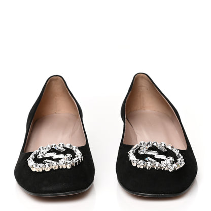 Gucci Suede Crystal Interlocking G Low Heel Pumps 36 Black 2 of 9