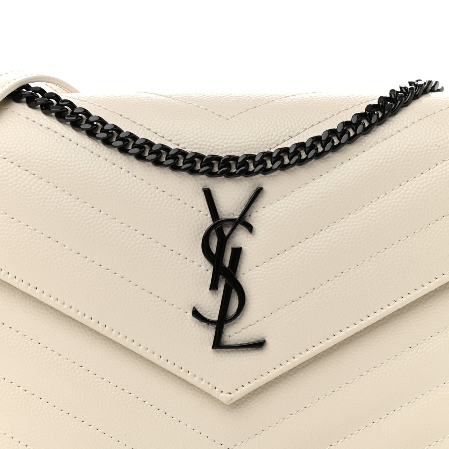 Grain De Poudre Matelasse Chevron Monogram Envelope Chain Wallet Dove White