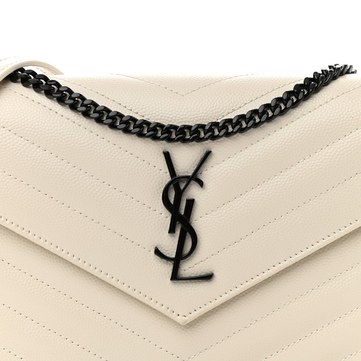 Saint Laurent Grain De Poudre Matelasse Chevron Monogram Envelope Chain Wallet Dove White 9 of 11