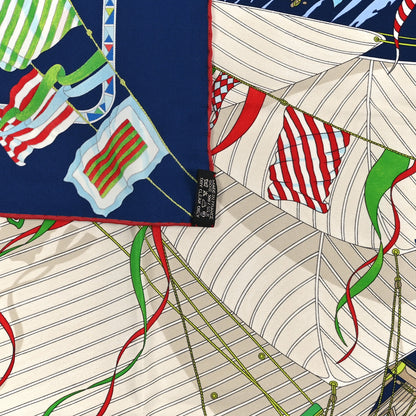 Hermes Silk Claque Au Vent Scarf 70 Marine Sable Vert 3 of 3