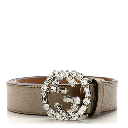 Calfskin Crystal Interlocking G Belt 85 34 Golden Beige