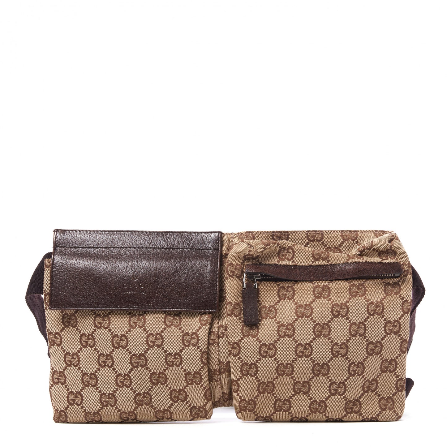 GG Monogram Double Pocket Belt Bag Dark Brown